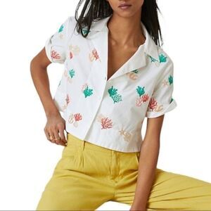 Anthropologie Maeve Cropped Embroidered Surf Shirt NWT